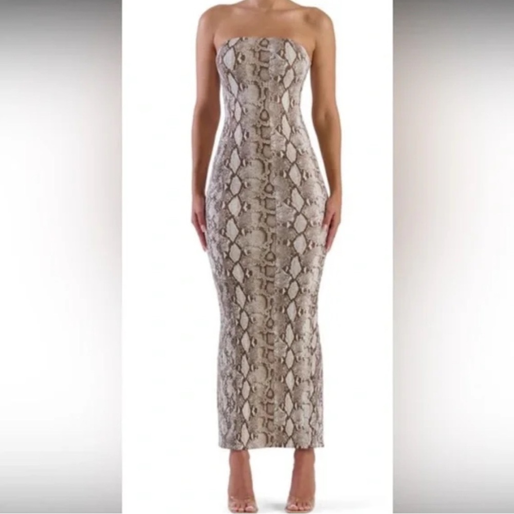 Naked Wardrobe Snakeskin Strapless Maxi